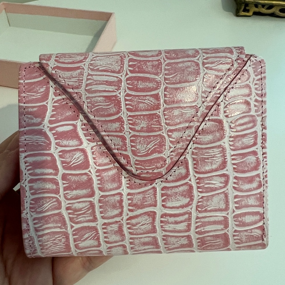 New In The Box Vintage French Pink Leather Wallet and Coin Purse Gift Set